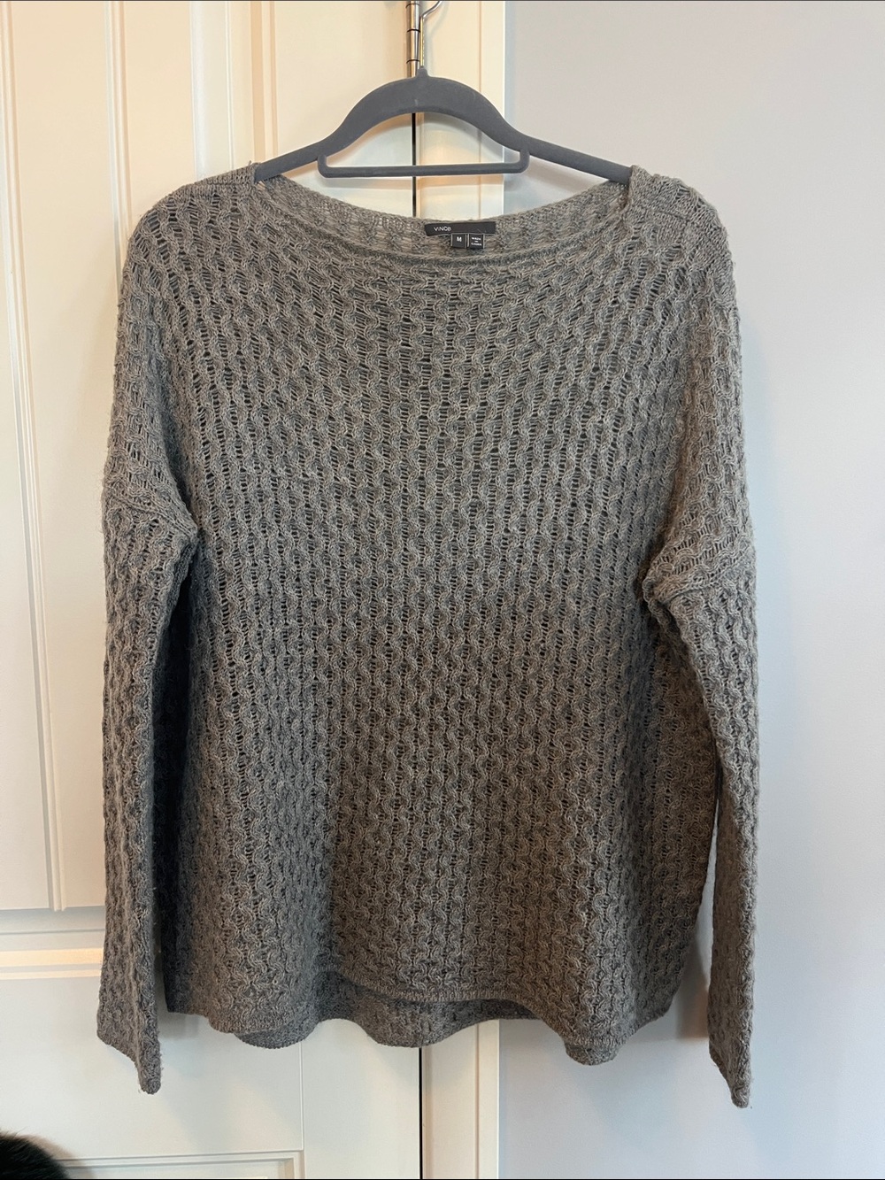 Vince Luxury Merino Wool Alpaca Camel Blend Textured Knit Boat Neck Sweater M
